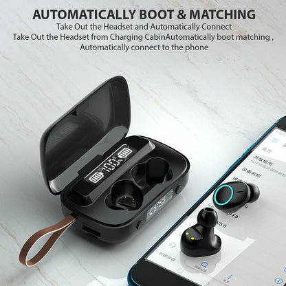 Bluetooth Earphones with Flashlight Clock Display